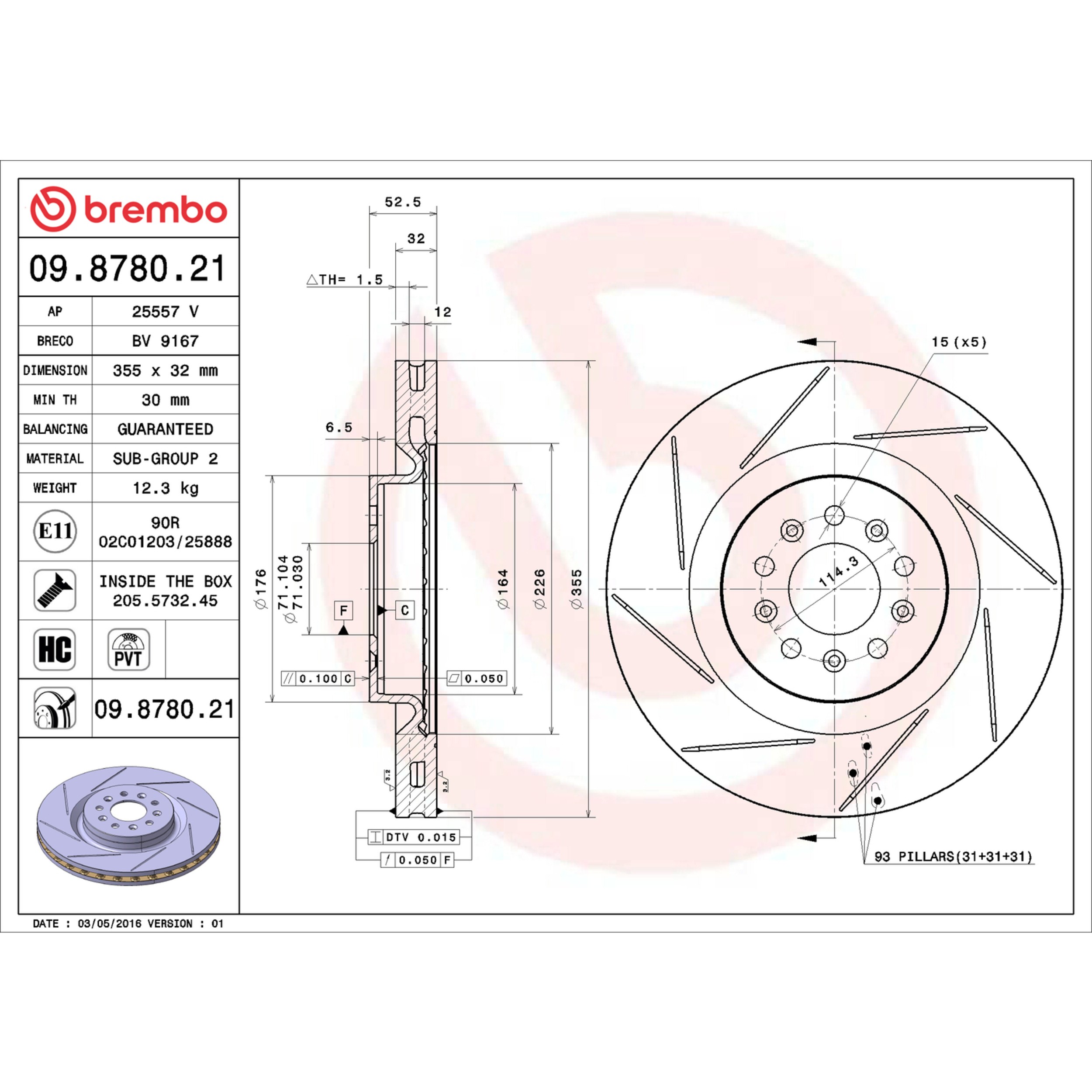 Brembo Front Vented Brake Rotor 09.8780.21 - 5