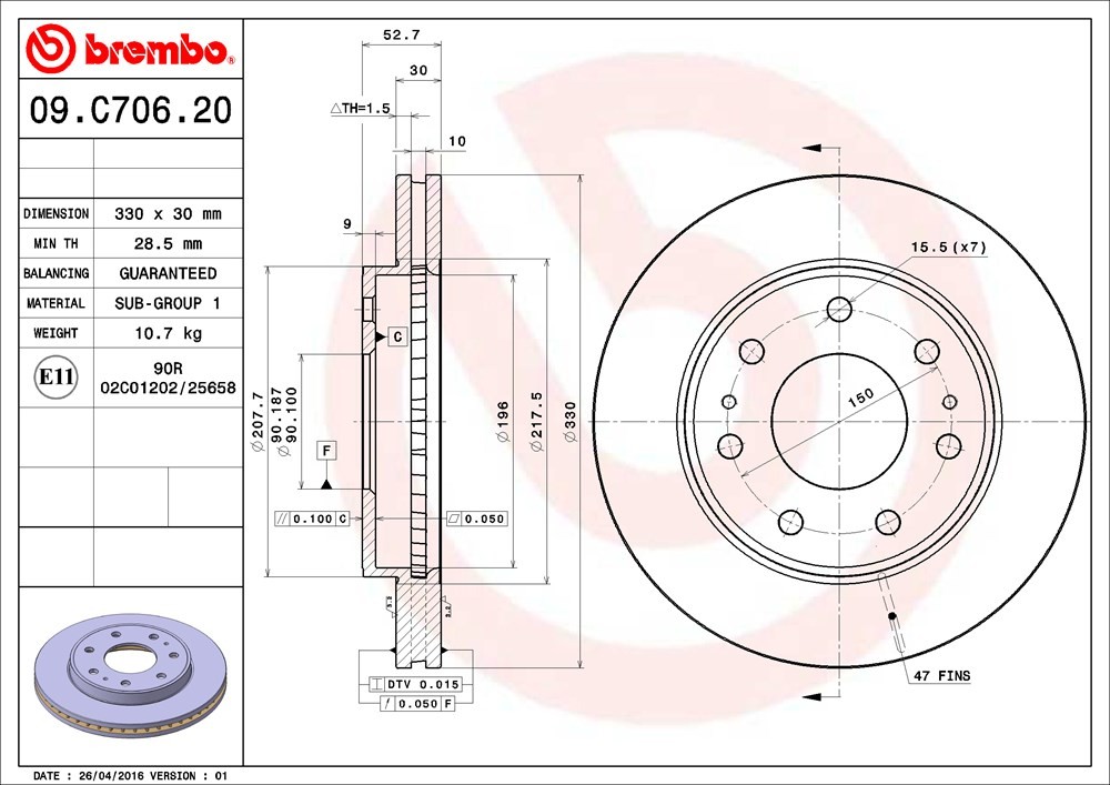 Brembo Front Vented Brake Rotor 09.C706.21 - 2