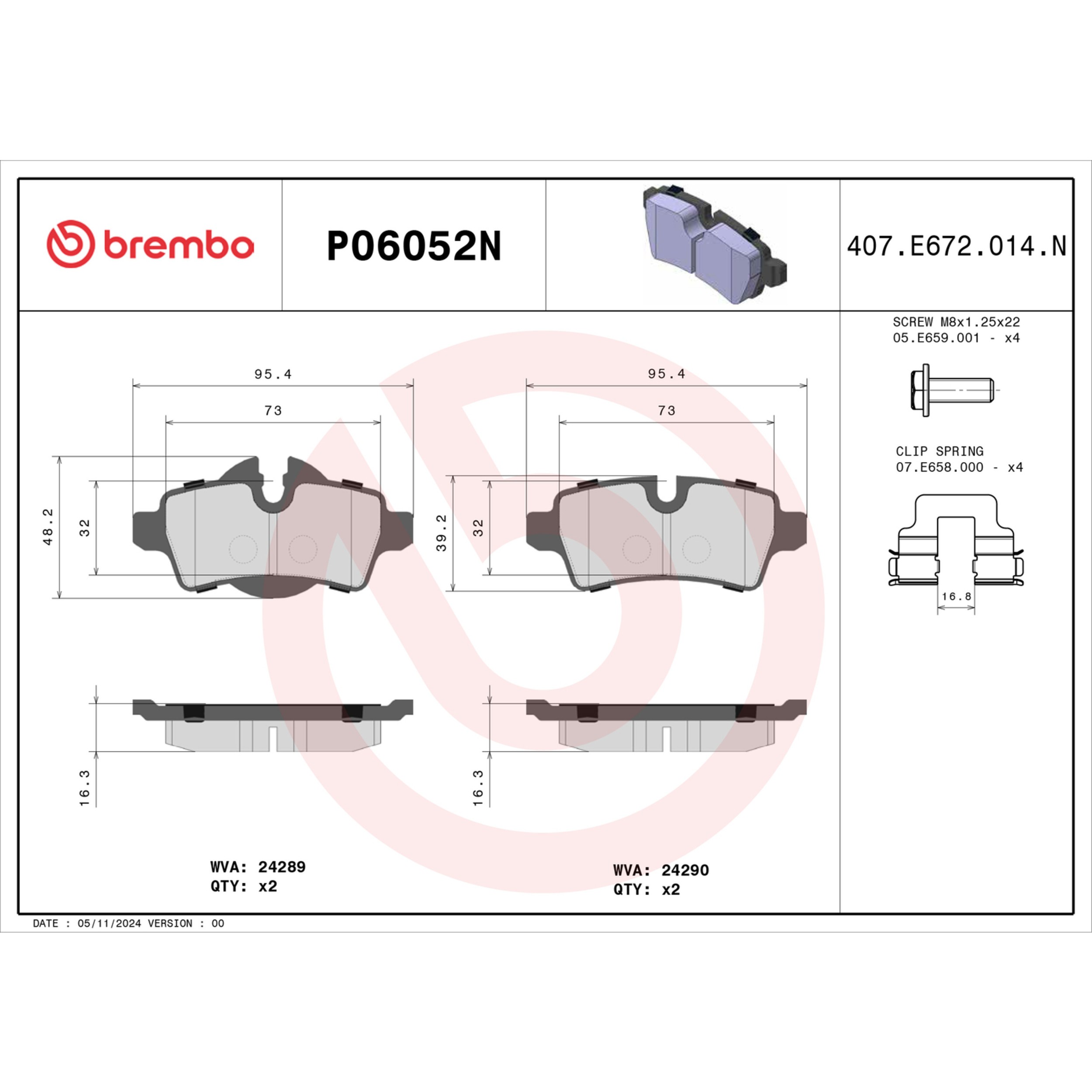Brembo Rear Ceramic Brake Pads P06052N - 3