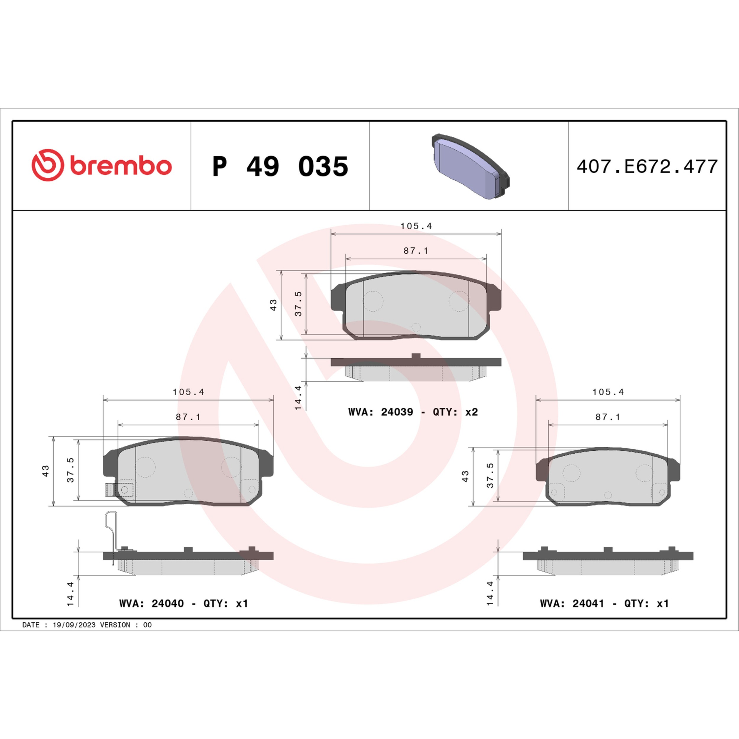 Brembo Rear Brake Pads P49035 - 2