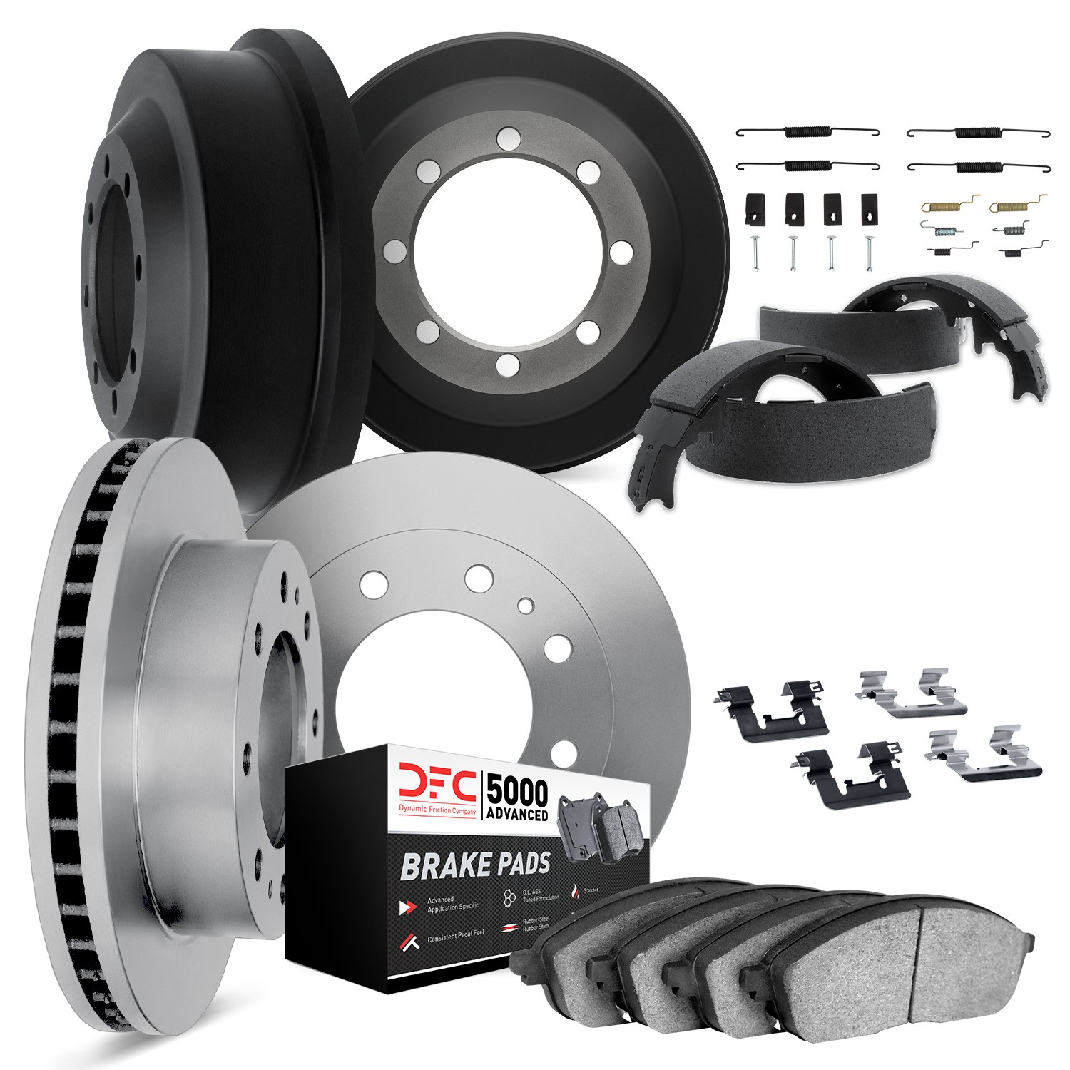 DFC 1983 Chevrolet K30 Front & Rear Brake Pad, Rotor, Drum and Brake Shoe Kit