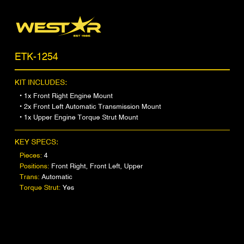 2006 Ford Five Hundred V6 3.0L 4-Piece Engine Mount Kit | Westar ETK-1254 - 2