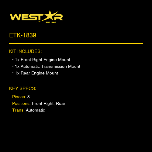 2004 Scion xA L4 1.5L 3-Piece Engine Mount Kit | Westar ETK-1839 - 2