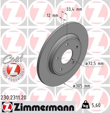 Zimmermann Rear Brake Rotor 230.2311.20 - Main Image