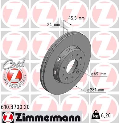 Zimmermann Front Brake Rotor 610.3700.20 - Main Image